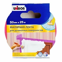 Малярная лента для деликатных поверхностей UNIBOB 50мм х25 м розовая