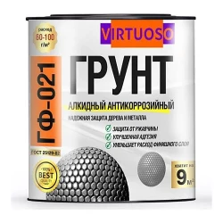 Краска-грунтовка по металлу VIRTUOSO ГФ-021 алкидная серая, 2,4 кг Краска-грунтовка по металлу VIRTUOSO ГФ-021 алкидная серая, 2,4 кг